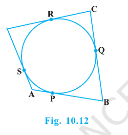 Quadrilateral ABCD circumscribing a circle at contact points P, Q, R and S.