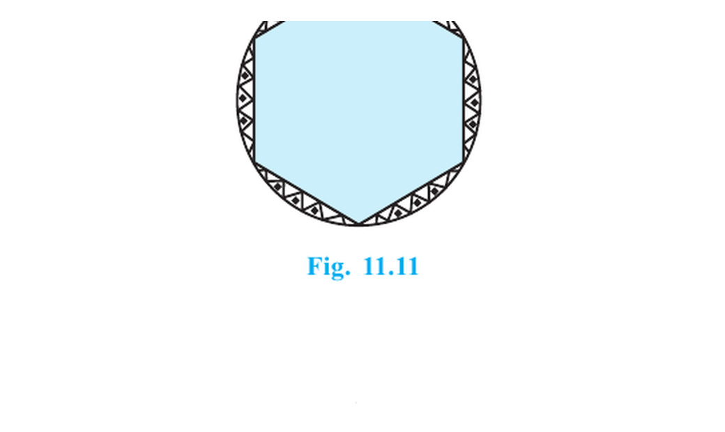 Round table cover with a regular hexagon and six equal decorative circular segments.