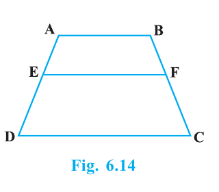Trapezium ABCD with AB parallel to DC and segment EF parallel to both bases.