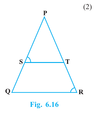 Triangle PQR with S on PQ, T on PR, segment ST, and the marked angles PST and PRQ.