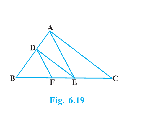 Triangle ABC with D on AB and F and E on BC, where DE is parallel to AC and DF is parallel to AE.