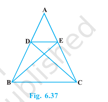 Triangle ABC with D on AB, E on AC, and intersecting segments DC and BE.