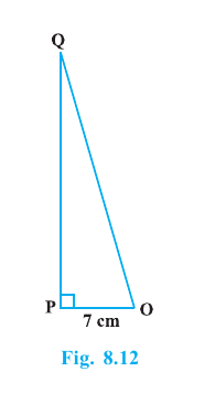 Right triangle OPQ, right-angled at P, with OP equal to 7 centimetres.